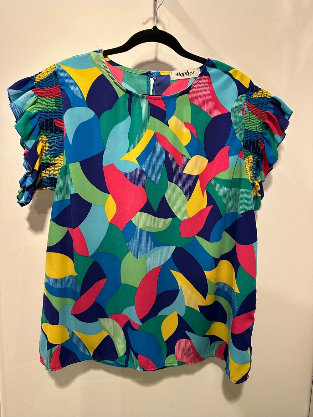 Haptics Multicolor Abstract Print Ruffle Sleeve Blouse 2X